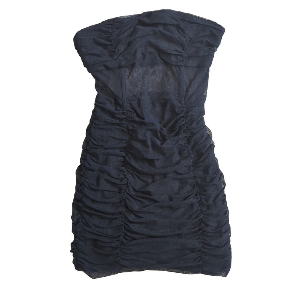 H:ours Revolve Dress Womens Medium Black Mini Mesh Polka Dot Bustier Strapless